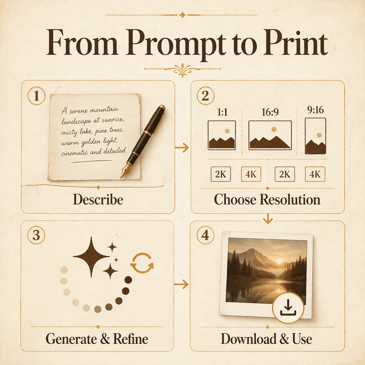 GPT Image 2 generation workflow — four-step pipeline from prompt to 4K image